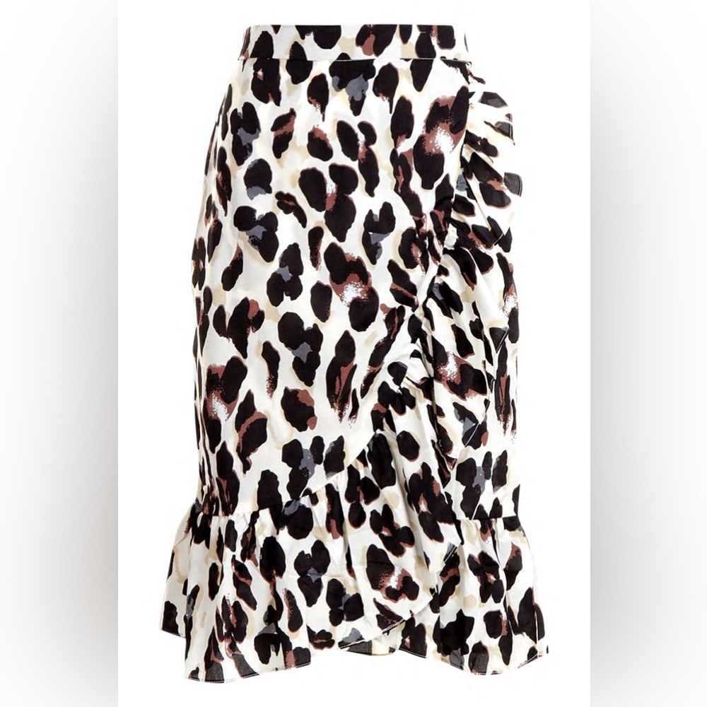 Boohoo, NWT, satin ruffle leopard print skirt
